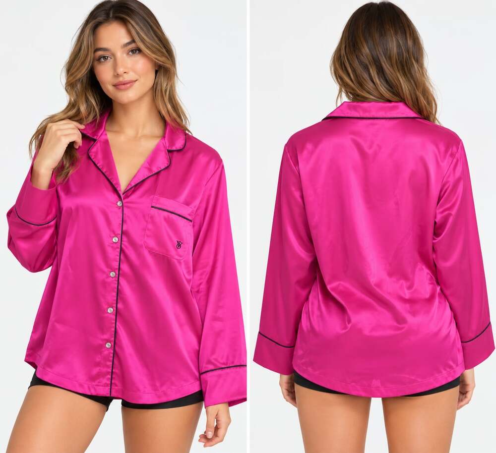 Victoria's Secret Satin Pajama Top Size L Hot Pink